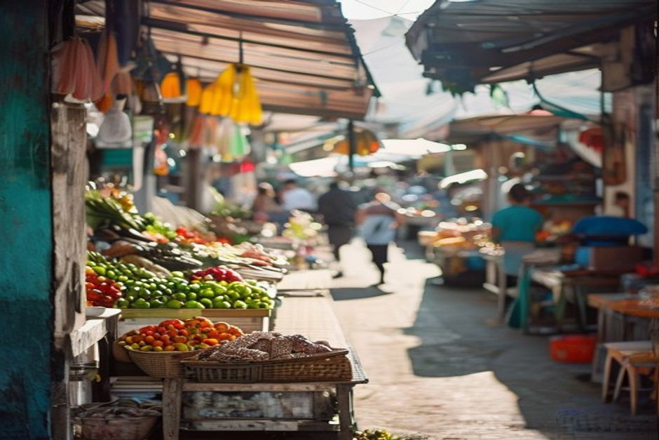 Bustling open-air market illustrating Haiti's tertiary service sector
