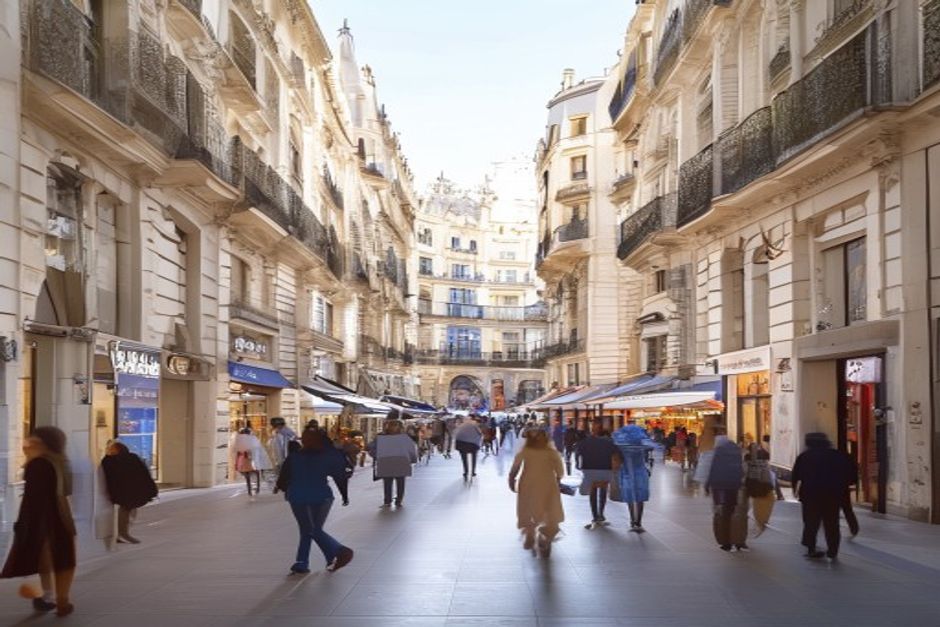 Madrid commercial boulevard illustrating Spain's tertiary service sector