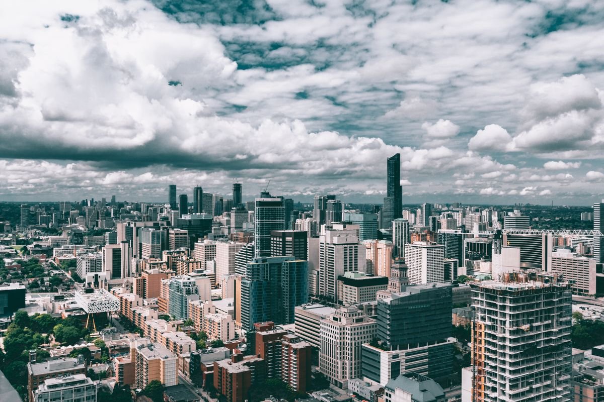 Downtown skyscrapers of a global business district