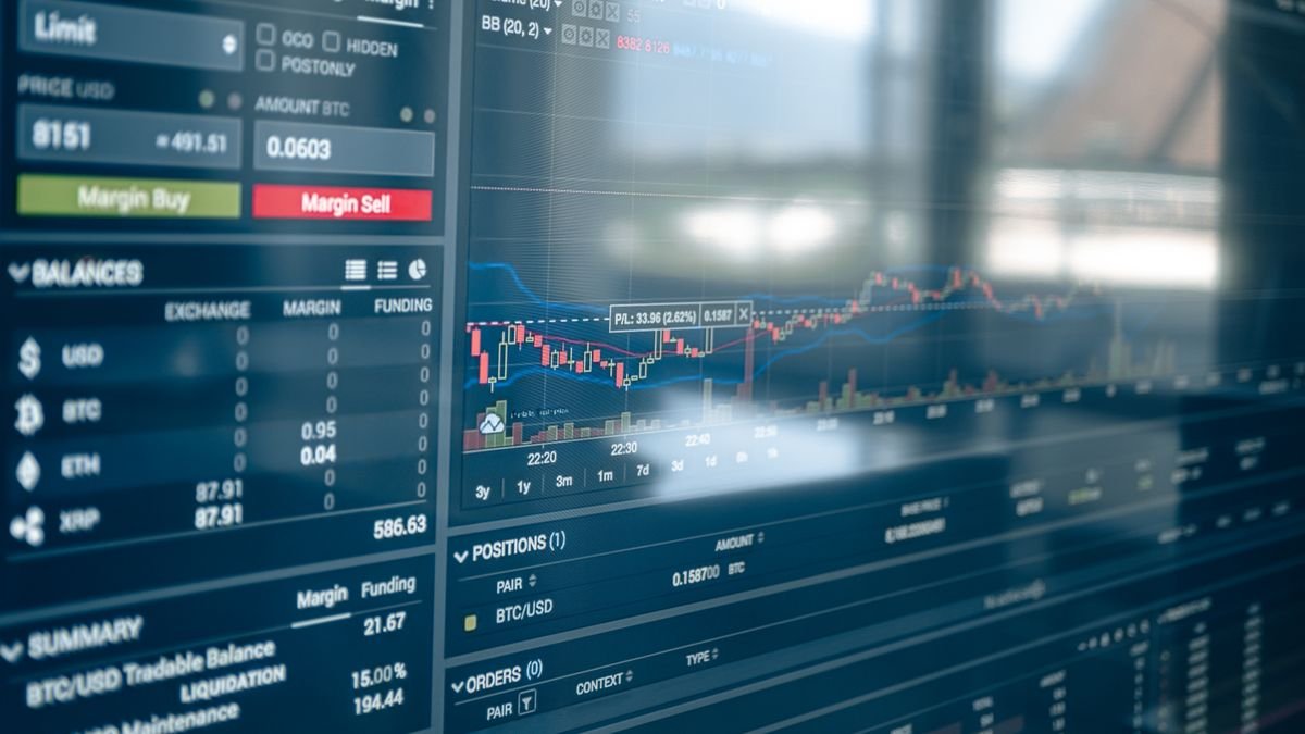 Digital screen showing stock-market trading graphs, illustrating price signals in a market economy