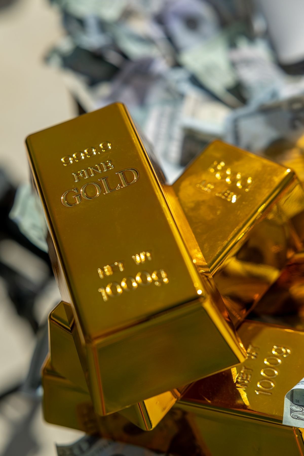 Close-up of a stack of gold bullion bars, symbolizing central-bank reserves